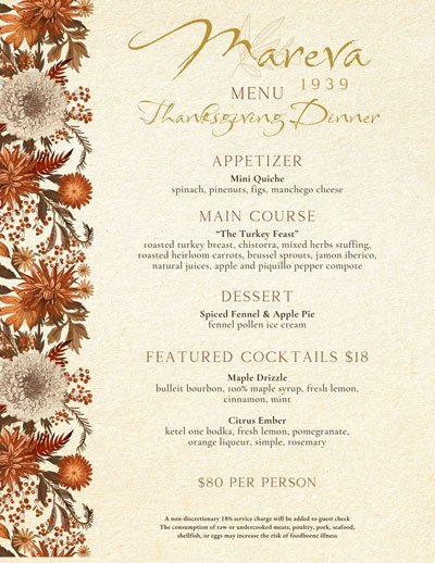 Thanksgiving menu