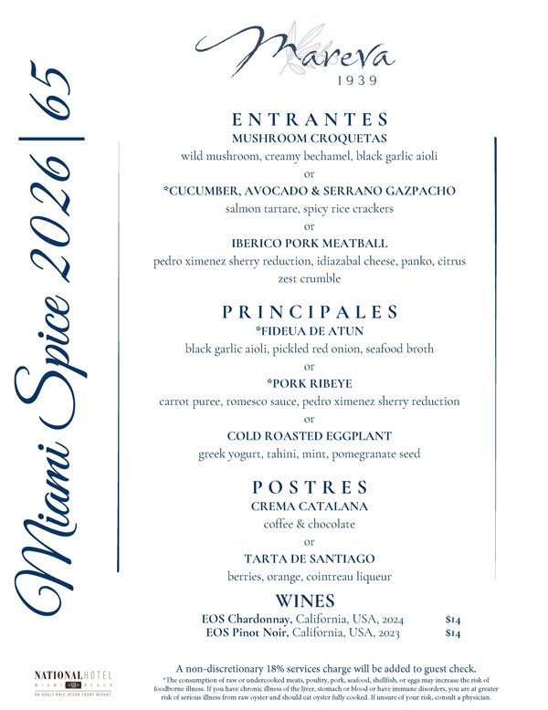 Mareva1939 Miami Spice Menu